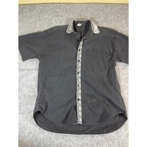 Vintage Button Shirt Mens XL Short Sleeve Chest Pocket Casual Retro Gray